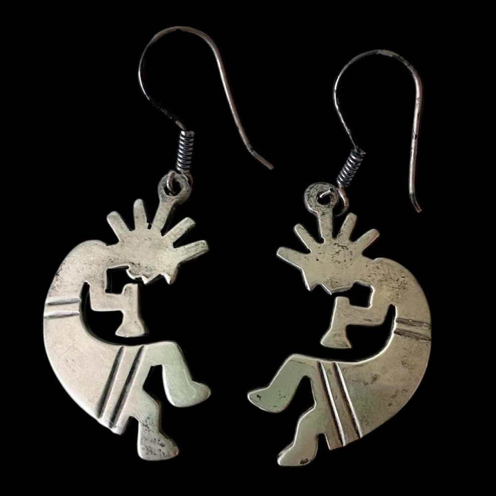 Kokopelli Mexico 925 Sterling Silver Dangle Earrings Native Southwest Style